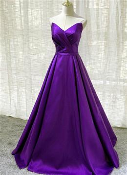 Picture of Purple Satin A-line Simple Floor Length Evening Dresses Formal Dresses, Dark Purple Prom Dress